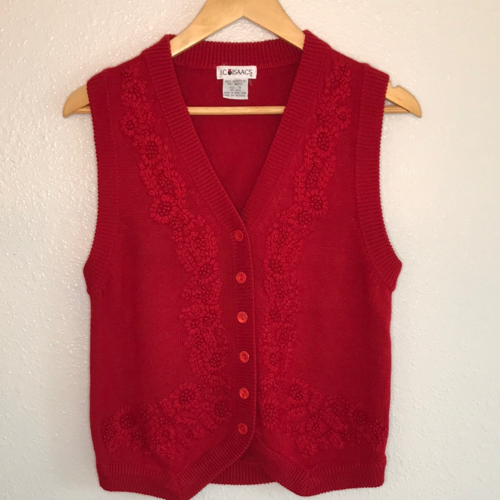 Ugly red knit vest, wool combination, S